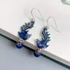 Boucles d'oreilles en peluche 925 Silver Blue Email Phoenix Tassel pour femmes Lapis Lazuli Chinois Style Exagéré