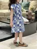 ブランドガールズパーティードレスブルーとホワイトの格子縞のデザインベビースカートサイズ100-160 cmキッズデザイナー服サマープリンセスドレス24april
