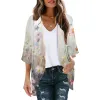 Boho Floral Print Swimsuit прикрывает легкую блузку Sarong Cardigan Tops 2023 Женские бикини