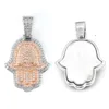 2024 Custom Iced Out Out Hamsa Penadnt Teo Tone Rose en White Hip Hop Fashion Moissanite Jewelry 925 Silver Lab Diamond Hand Hangers