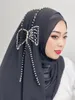 Roupas étnicas muçulmanas big arco hijab contas envia mulheres árabes decorativas brilhantes suaves fácil de usar lenço