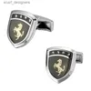 Cuffi collegamenti Hyx Gioielli Golden Shield Horse Metal Brand Pulsini a magazzino francese per maschere per maschile per cuffie di moda Y240411