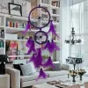 Catcher de rêve en forme de coeur romantique Double ring Purple Feather Rream Catcher mur suspendu à la maison décor Craft de Noël cadeau