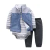 Trousers Long sleeve stripe hooded coat+rompers+pants for BABY BOY CLOTHES newborn girl clothing infant outfit spring autumn suit 2022