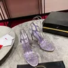 Lyxdesigner Rose Red Sandals Crystal Embellished High Heel Slippers With Spool Women's Summer Shoes Sandaler Party Dress Women's Shoes