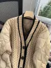 V-hals gebreide patchwork causale vrouwen Parka jas lange mouw met eenzuigelijke mouw gekakte jas 2023 Autumn Winter Parkas