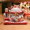 Arts et artisanat 6 pouces céramique chanceux chat maneki neko fortune cat statue fenshui ornements argent argent argent bac doté de décoration de maison ifts l49