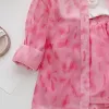 Menoea Casual Girls Pink Leopard Print Set Set Summer Dids Sunscreen Длинная рубашка + шорты 2 штука 2-7 лет детские наряды