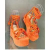 Strappy Women Platform Wedge Sandals Fashion Round Toe Cross Tied Open Zapatos De Mujer 45129