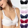 BRAS Kvinnor Sexig spetsbh fast färg trådlös Push -broderi Flower Deep V Neck Lingerie Kvinnliga underkläder Kvinnors intimat