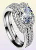 Choucong Cushion gesneden 8 mm stenen diamant 10kt wit goud gevuld 3in1 verloving trouwring set maat 511 cadeau9970039
