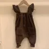 Calças koodykids roupas de bebê gavalo sólido macacão vintage vestido marrom criança meninas simples calças infantis casuais simples