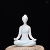 Decorative Figurines Porcelain Crafts Elegant Yoga Sport Girl Series Miniatures Tea Pet Creative Home Decoration
