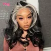 Gris Ombre Colore Body Wig Wig Transparent 13x6 en dentelle Front les perruques de cheveux humains pour femmes noires
