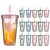 Water Bottles Reusable Iced Coffee Cup Portable Clear Tumbler With Straw Transparent Double-layer Bottle For Milk DIY