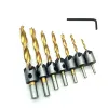 Krachtige 7pcs 3 4 5 6 7 8 10 mm Titanio HSS 5 Bit di perforazione contropiede flauto set di bit alesaggio a legna Chample + chiave di tipo L