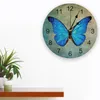 Wall Clocks Spring Blue Butterfly Retro Clock Modern Design Living Room Decoration Kitchen Art Watch Home Decor