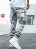Herenbroeken Trendy Patch Pocket Design Cargo Men Fashion String Losse joggerbroek lente zomerheren vintage vaste kleur