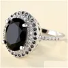 Cluster Rings Hoyon Inlaid Black Gemstone Zircon Ring For Women 925 Sliver Color Jewelry Gem Two Tone Diamond Drop Delivery Otpwn