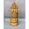Dekorativa figurer 41 cm tibetansk gammal gul koppar förgylld ren åtta beväpnade Avalokitesvara bodhisattva lotus tara staty prydnad