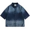 Camicie casual maschile in denim uomo in giappone in giapponese manica corta bottona blusa streetwear hip hop harajuku jeans oversize
