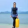 Mesas de banho feminina 2024 Mulheres saia de maiô de manga comprida calças de 4 peças Rash Guards Sol protetor solar Sport Surfing Suiting Snorkeling Diving Metrain