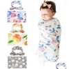 담요 Swaddling Born Baby Ddling with Ear Headbands Floral Ddle Wrap Blankband Set Cotton Cloth BHB18 드롭 배달 아이 Mat Otk8i