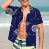 Chemises décontractées pour hommes chemises de plage de fleur de fleur bleu blanc hawaïen classique Blouses à manches courtes à manches coréennes imprimées de mode coréenne