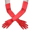 5本の指の手袋クラシック黒い白い赤い赤い肌リストストレッチサテンフィンガン長い女性ウェディングフラッパーマッチコスチューム