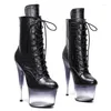 Dansskor Fashion Sexy Model visar PU Upper 17cm/7inch Women's Platform Party High Heels Pole Boots 059