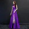 Etnische kleding Lange avond feestjurk vrouwen mouwloze cheongsam borduurer Chinese jaar show Qipao Slim Vestidos