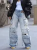 Jeans féminins Benuyffy Ripped Cargo Femmes Vintage Pouses multiples Y2K Vêtements Streetwear Straight Straight Baggy Denim Tableau 2024