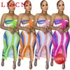 Arbeitskleider 10Sets Bulk Artikel Großhandel Lose Sommer Mode sexy Tube Long Rock zweiteiliger Kleider Set Frauen Kleidung Split Verband K9775