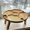 Mini soporte de vino de madera para mesa de vino tinto al aire libre y al aire libre para picnic, campamento, jardín, estante de vidrio plegable de playa, pequeño des