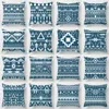 Heißverkauf Ethnische Geometrie Druck Blau Kissen Hülle Ultra weiche kurze Plüschkissen BOHO -Style Dekorative Kissen Sofa Bettauto