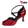 Танцевальная туфли Evkoadance Red Black Silver Latin для женщин 7 см. Высота каблуки сальса атлас evkoo-042