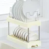 Kitchen Storage Dish Strainers For Counters 2-Layer Drainer Rack Counter Cutlery Draining With Drainboard And Chopstick Basket