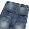 Jeans pour hommes Patch perforé bleu Jean Badge Badge Small Foot Elastic Mid Rise Denim Pantalon mâle T240411