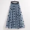 Skirts Summer Mesh Embroidery Tutu Long Skirt Women's Spring Slim High Waist Pleated Big Dot Sweet Midi Tulle