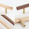 Natural Walnut + Brass Furniture Handle Kitchen Cabinet Door Handles Drawer Pulls Wooden Long Handles for Furniture Hardware