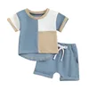 Giyim Setleri Toddler Erkek Kız Yaz Giysileri Kontrast Renk Kısa Kollu T-Shirt Üstleri Katı şortlu 2pcs Set Bebek Bebek Kıyafetleri
