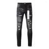Pantaloni da donna marca viola jeans fashion 2024 high street nero riparazione di qualità angosciata bassa denim magro