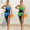 Casual Dresses VAZN 2024 Summer Young Sexy Drawstring Style Spaghetti Strap One Off Shoulder Backless High Waist Women Skinny Long Spit