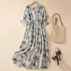Party Dresses Soft Fabric Printed Dress Floral Print A-line Midi With Elastic Waist Side Pockets For Women Retro Style Pleated Beach