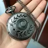 Карманные часы Antique Black Leaf Pattern Display Games Design Vintage Mens Mens Steampunk Fob Women Wome с 80 см/30 см цепью Y240410