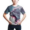 Summer Boys Wol T-Shirt Hayvan Grafik Tees kazak o Boyun Kurt Baskı 3D Büyük Boy Tasarımcı Üstler Siyah Gündelik Vintage Giysiler