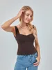 Damestanks vrouwen zomer korte mouw top y2k vierkante nek shirt tee basic schattige slanke ingerichte gewas blouse