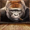 Roliga djur tapestry hippie cool gorilla röker cigarr tapestry vägg hängande sovrum vilda djur orangutan tapestry hem dekor