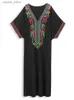 Basic Casual Dresses Embroidered Black Women Loose Kaftan Robe Summer Dresses Women 2024 Cozy Bohemian Holiday Beachwear House Dress Outfit Q1657 L49