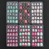 24pcs/box Children False Nail Kid Fake Nail Tips Short Heart Pink Black Full Cover Cute Fingernails for Little Girls Present